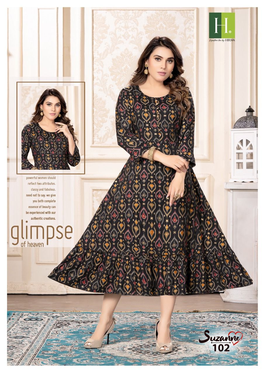 Hirwa Suzanne Ethnic Wear Fancy Rayon Anarkali Kurti Collection